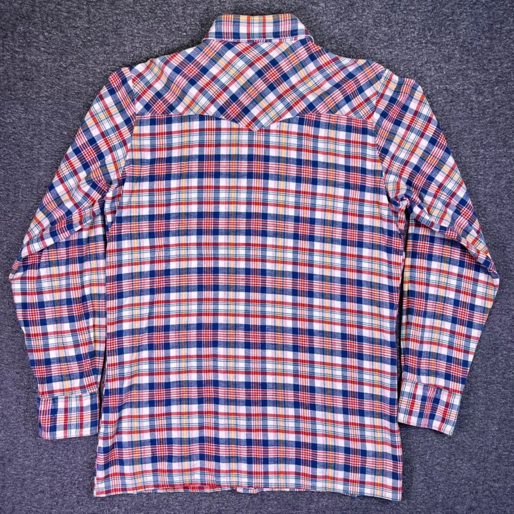 VTG 70s Levis Western Shirt Mens XL Plaid Snap‎ Sportswear Retro Big E White Tab
